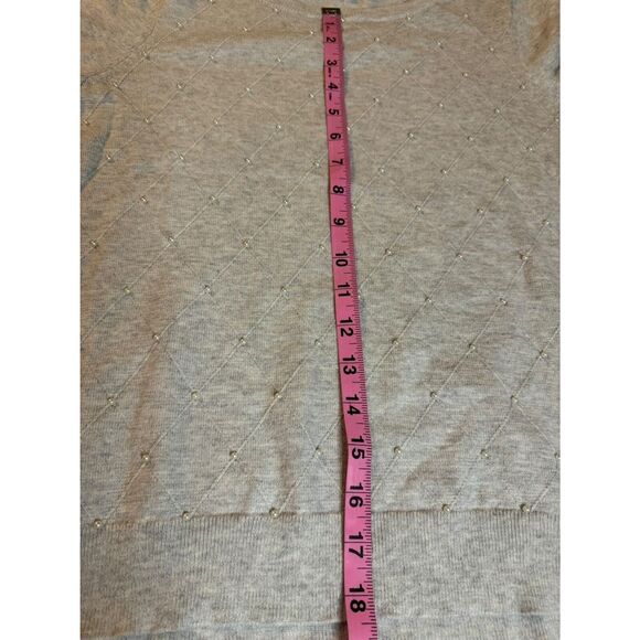 Womens Elle Size Medium Gray Sweater Faux Pearl Winter Work Business Holiday - Picture 6 of 10